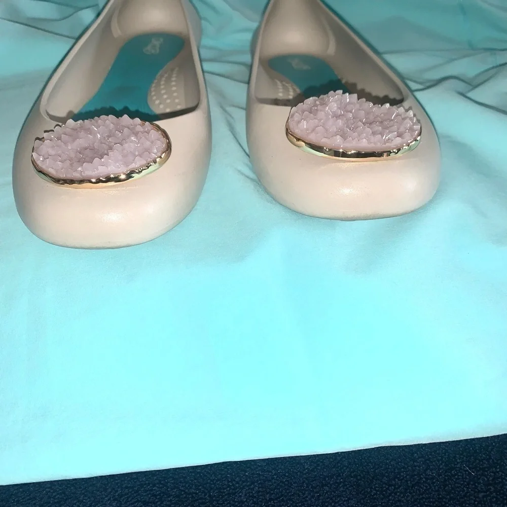 OKA B Tan Crystal Jelly Flats Size 9